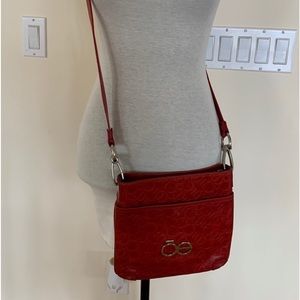 CLOE Womens Vintage Red Leather Crossbody Bag Purse Shoulder Bag Zipper Pockets